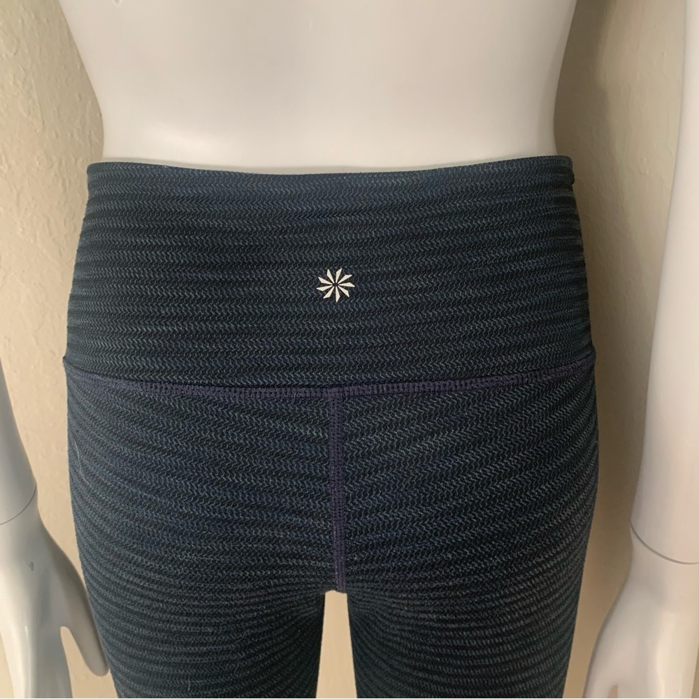 ATHLETA Athletic Tights Leggings Textured Herringbone Pattern Blue - Picture 7 of 16